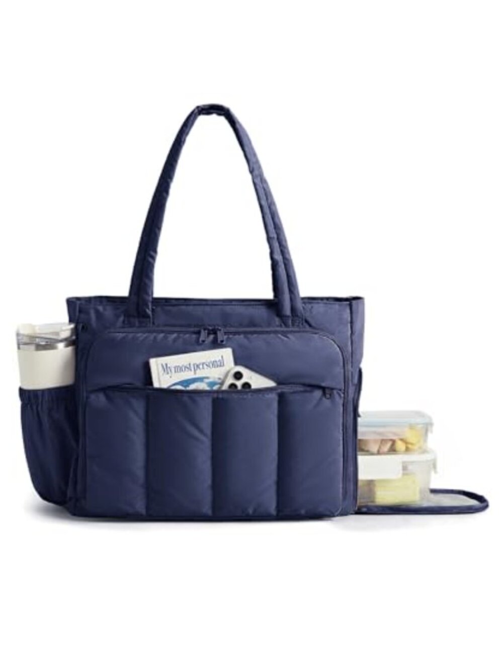 BAGSMART Tote Bag with Zipper Insulated Lunch Compartment Shoulder Handbag